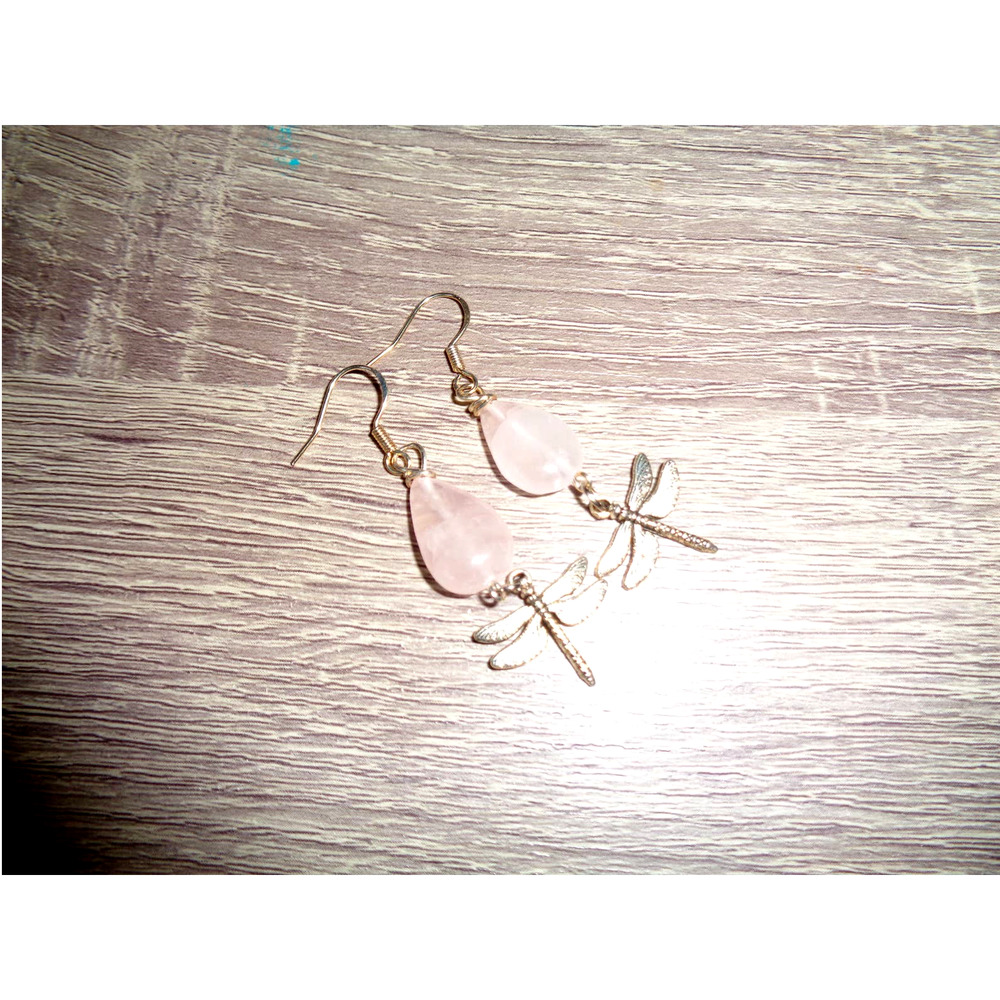 Dragonfly Rose Quartz Teardrop earrings